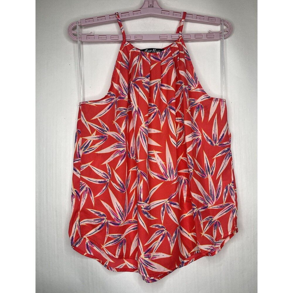 ALICE BLUE Women’s Halter Tank Tropical Leaf Print Top, Red, Small, NWOT